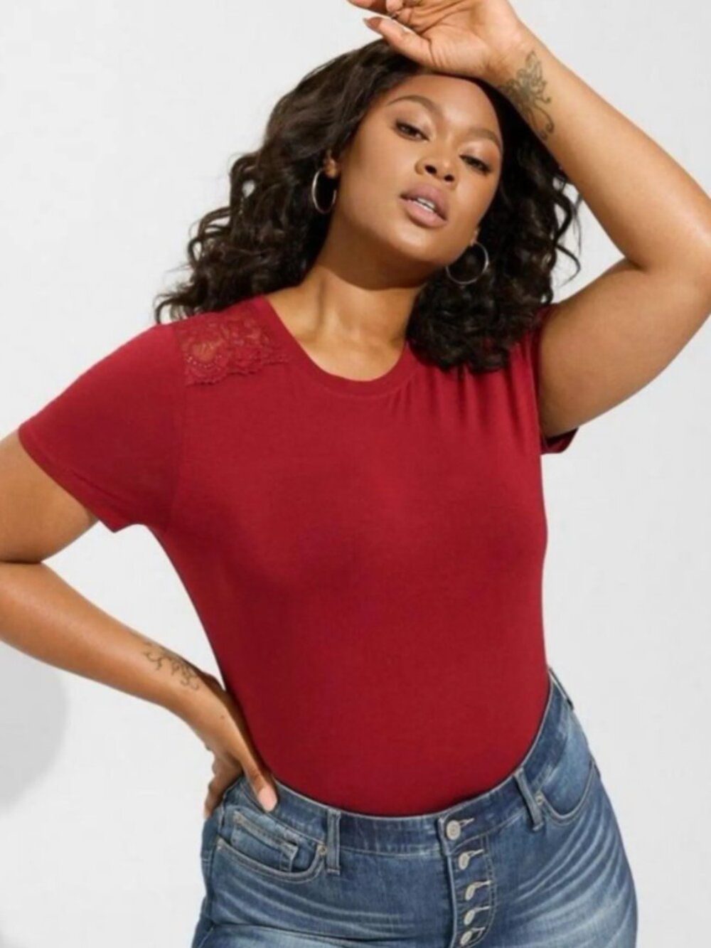 torrid Red Lace Shoulder Super Soft Tee 3